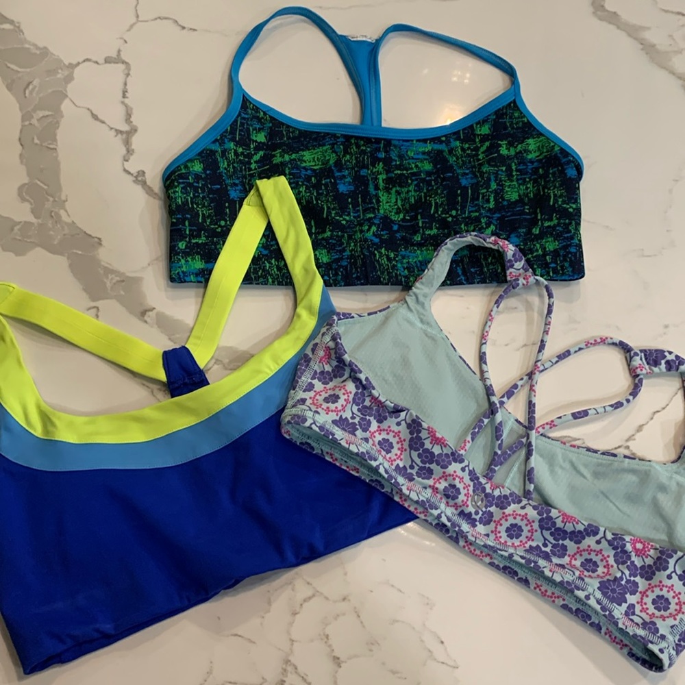 3 Sport Bras (ONLY 1 is Lululemon). SOLD TOGETHER. Very Good condition
